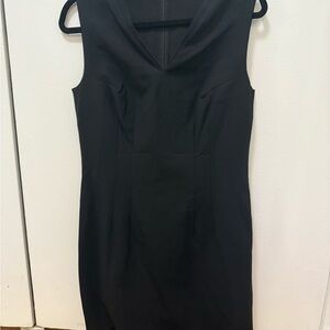 Elie Tahari Black Sheath Midi Dress V-Neck Sleeveless